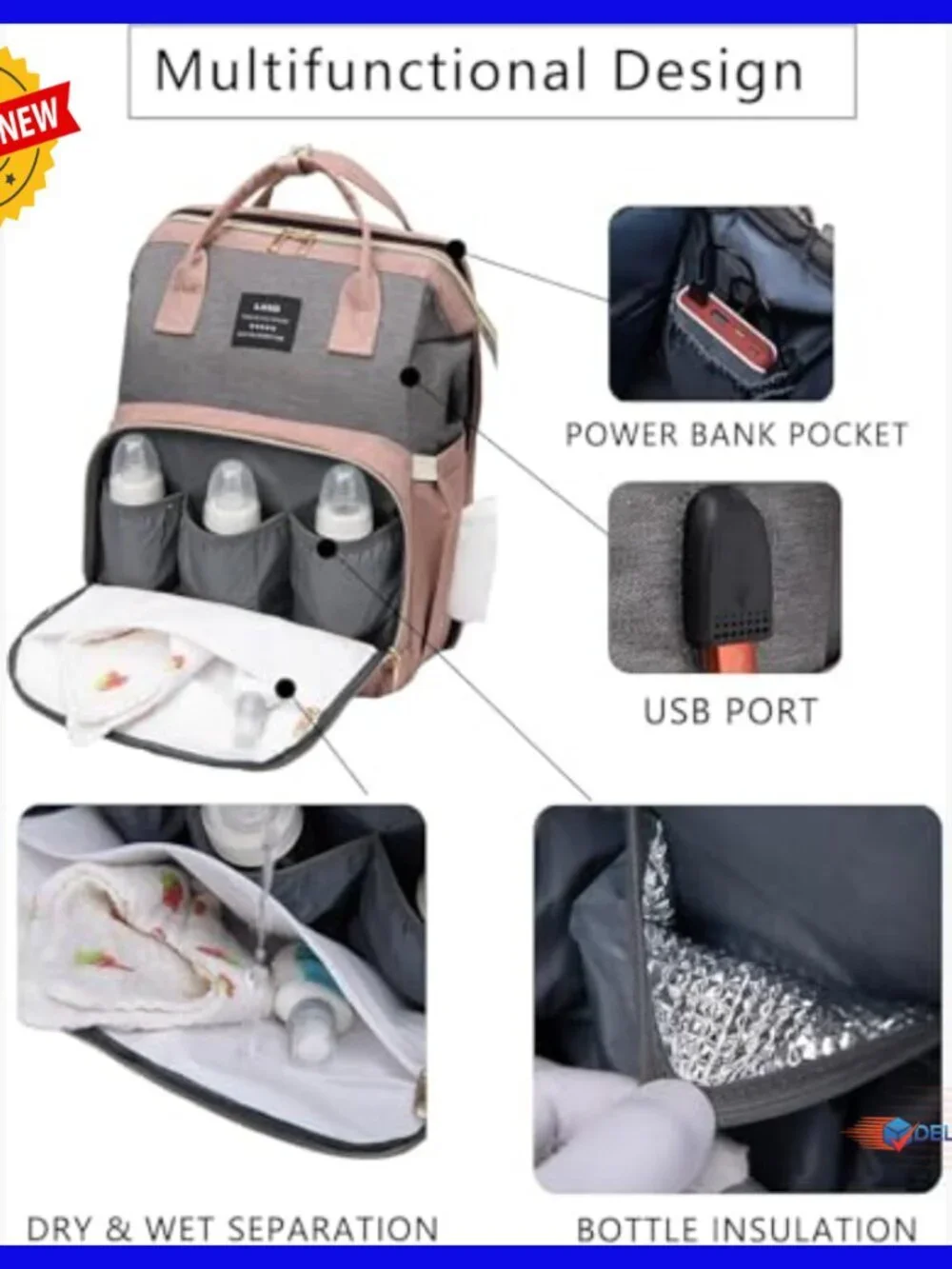 Large Diaper Backpack with Changing Station, 25L Capacity, Travel Bag